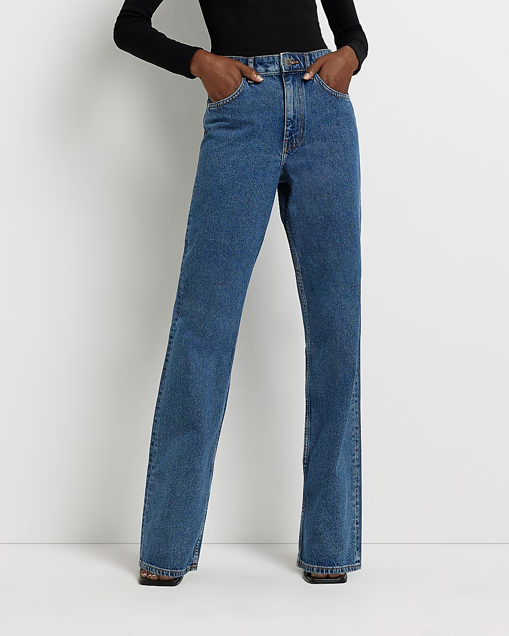 BLUE HIGH WAISTED STRAIGHT JEANS