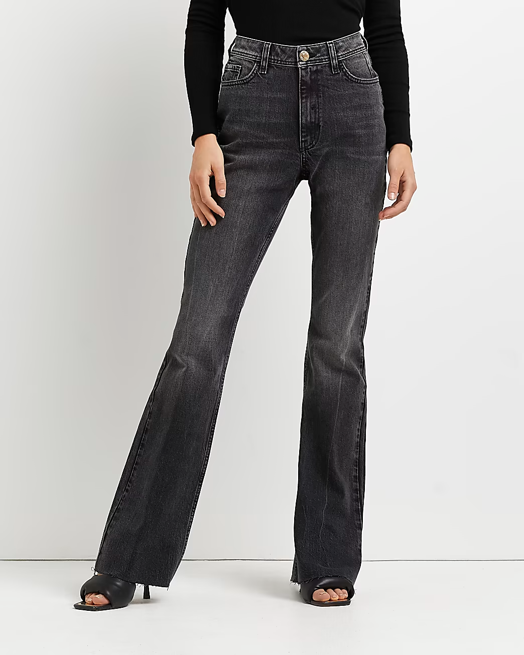 BLACK HIGH WAISTED BUM SCULPT FLARED JEANS