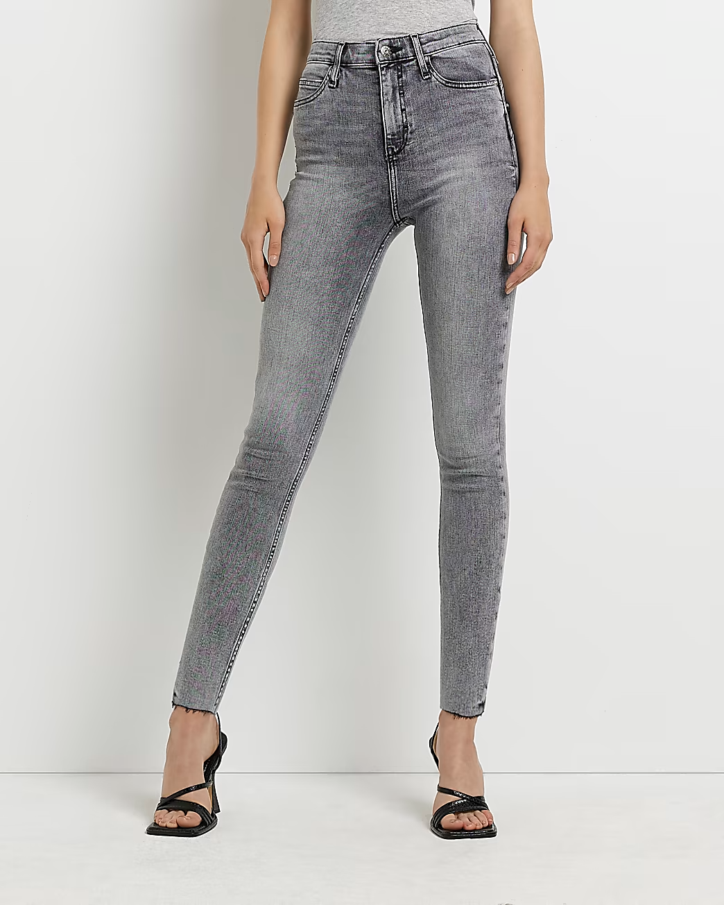 GREY HIGH WAISTED BUM SCULPT SKINNY JEANS