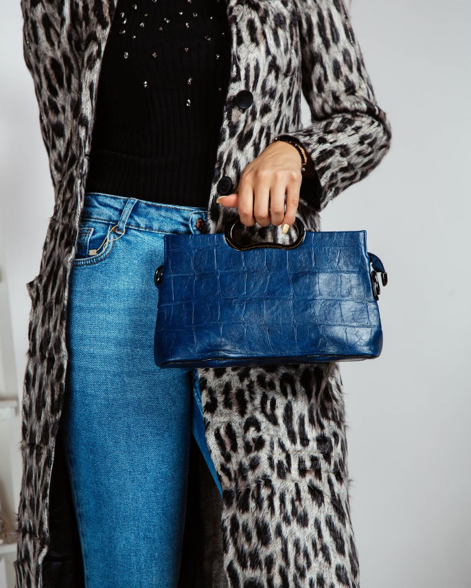 Animal print overcoat with denim pants