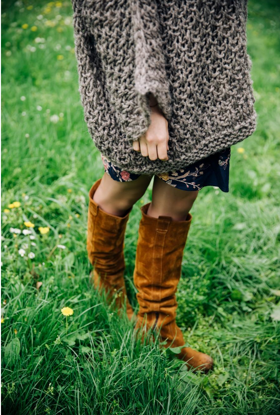 Brown suede knee high boots