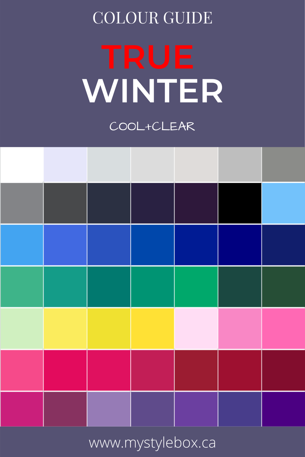 True (Cool) Winter Seasonal Color Guide