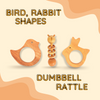 Neem Wood Teethers Rattles Combo- Bird, Rabbit Shapes and Dumbbell Rattle