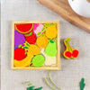 Erenjoy Fruits Puzzle - Wooden Square Tray with Fruits Blocks