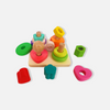 Wooden Shape Sorter Toy - Montessori Square Stacker with Assorted Geometric Blocks-3