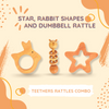 Neem Wood Teethers Rattles Combo - Star, Rabbit Teether and Dumbbell Rattle