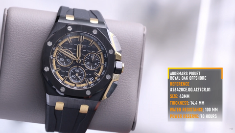 Black Ceramic and Yellow Gold Audemars Piguet Royal Oak Offshore with black dial and black rubber strap (Ref# 26420CE.OO.A127CR.01)