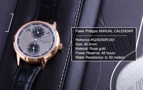 Patek Philippe Annual Calendar 5235/50R-001 Rose Gold case with two-tone graphite and ebony dial.
