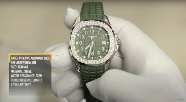 5267/200A Patek Philippe Aquanaut Luce - Khaki green colorway with white diamonds encrusted in the bezel