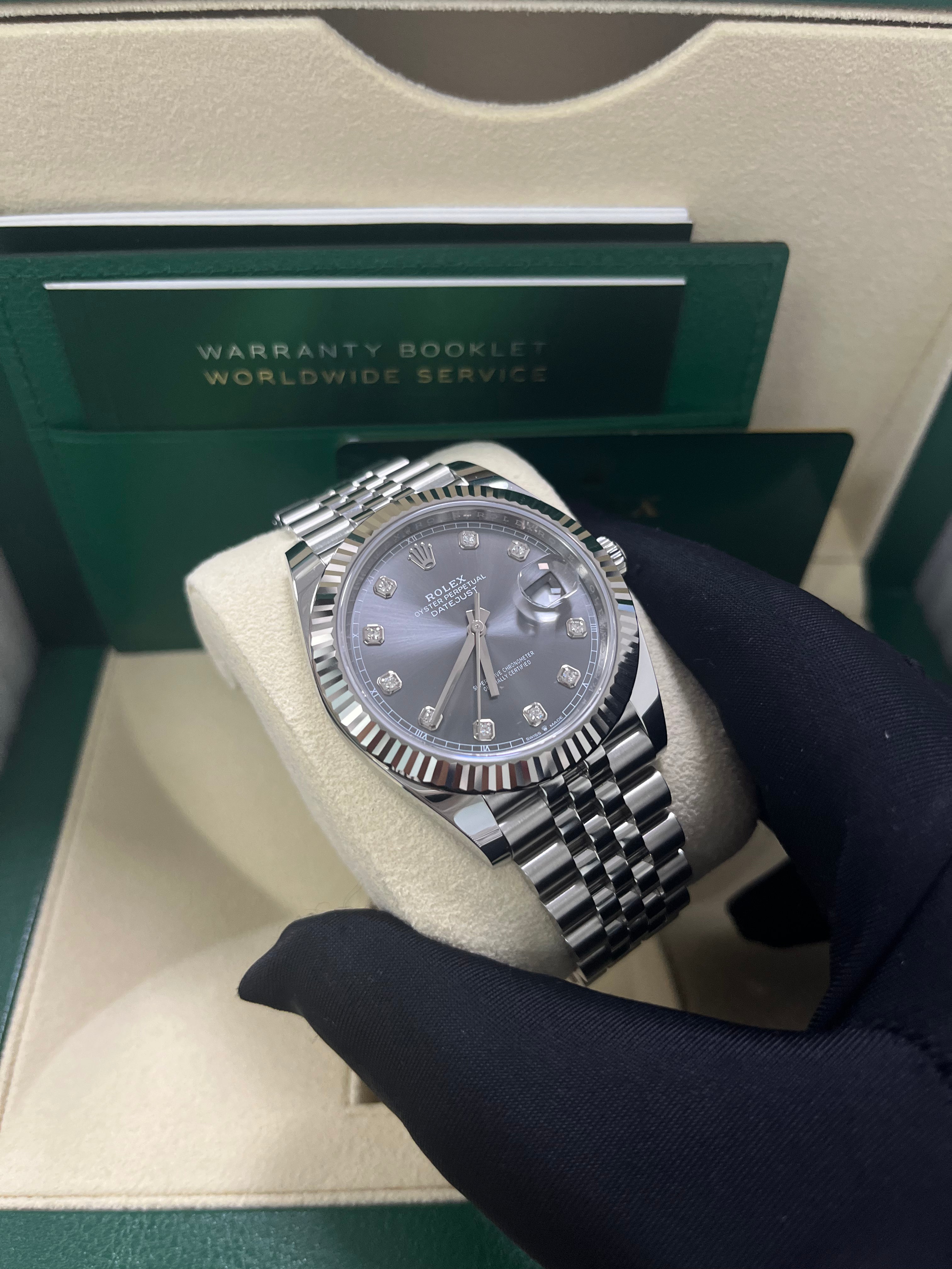 Rolex Datejust 41-18K White Gold & Steel - Dark Rhodium Diamond Dial - Jubilee (Ref # 126334) - Image 10