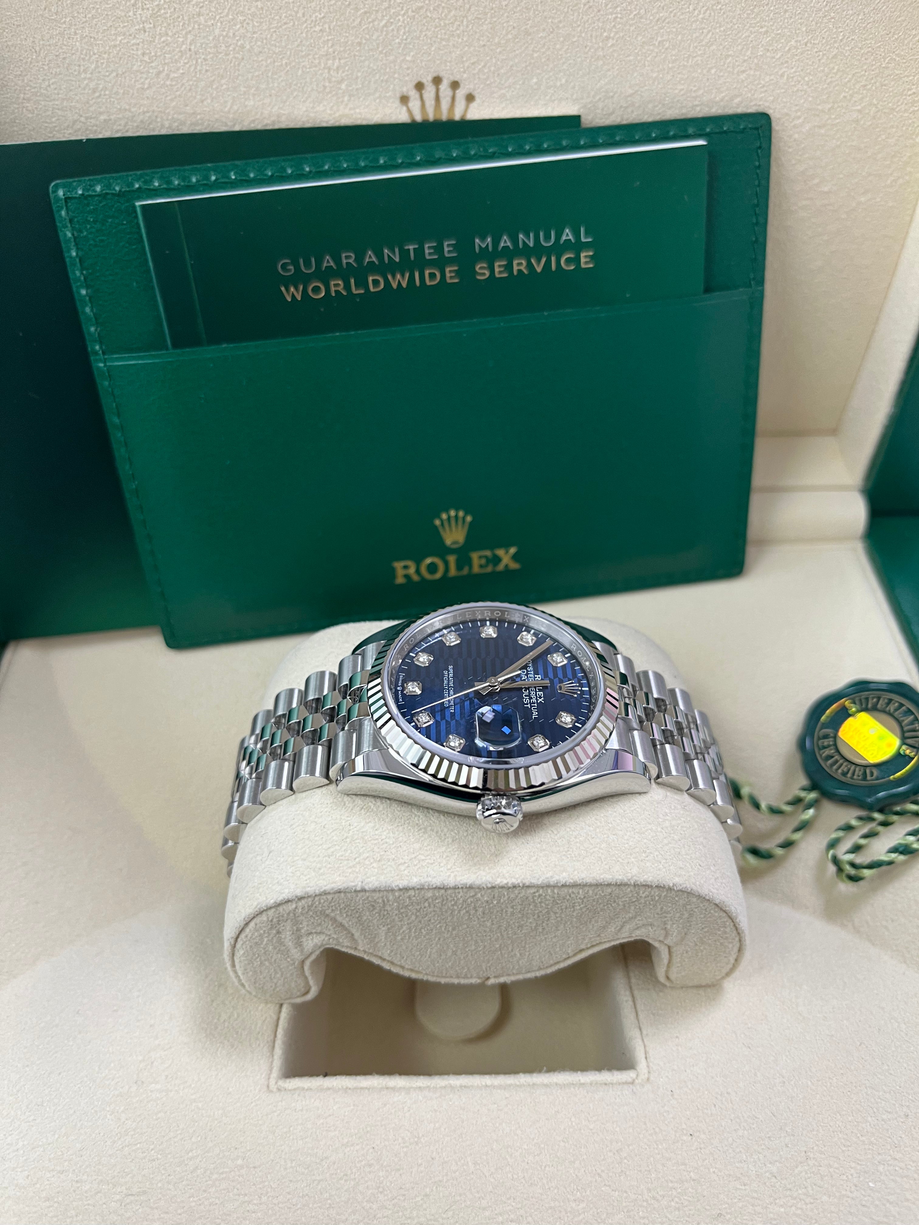 Rolex Datejust 36 Fluted Bezel Bright Blue Fluted Motif Diamond Dial Jubilee Bracelet 126234 - Image 5