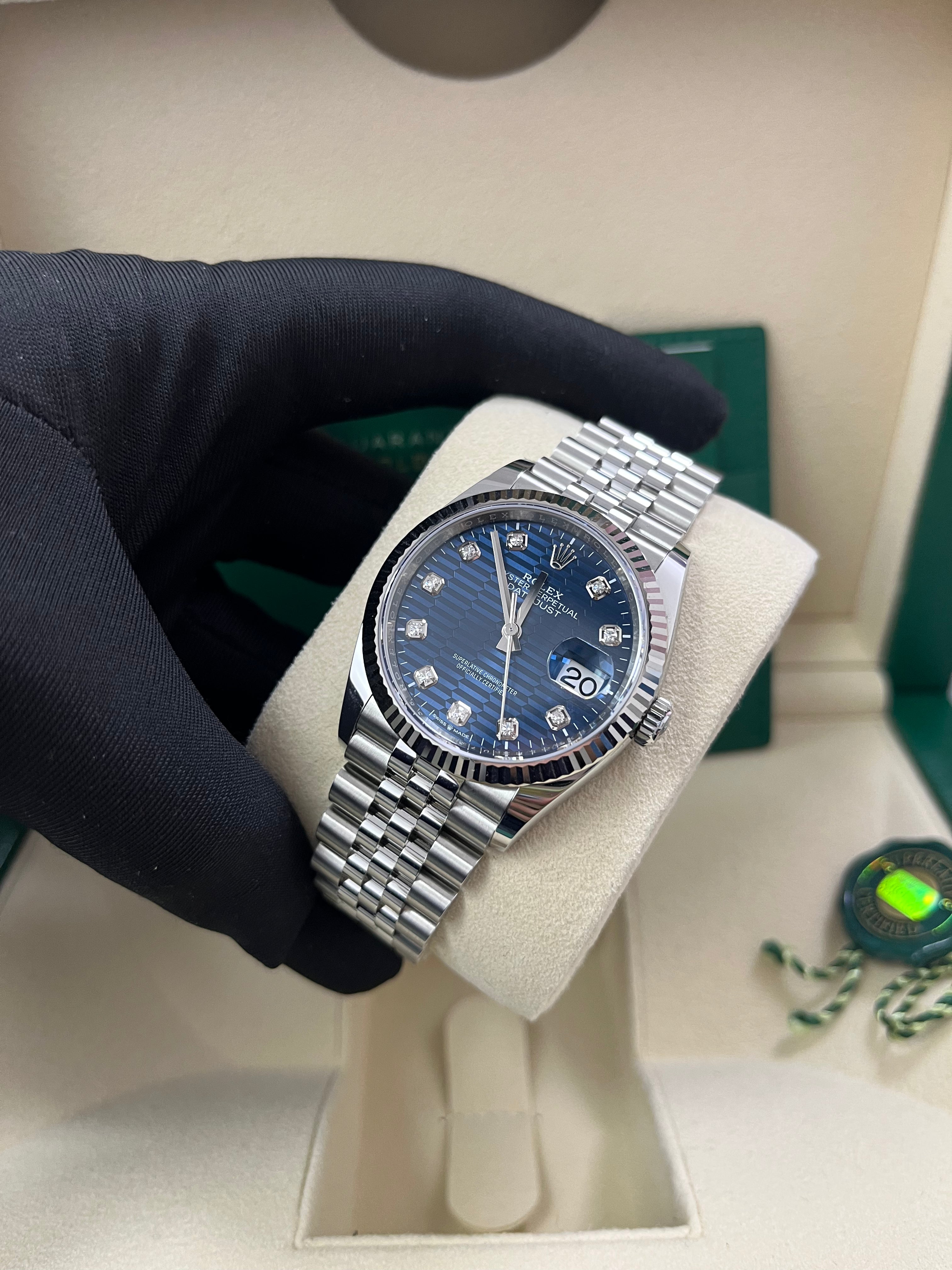 Rolex Datejust 36 Fluted Bezel Bright Blue Fluted Motif Diamond Dial Jubilee Bracelet 126234 - Image 7