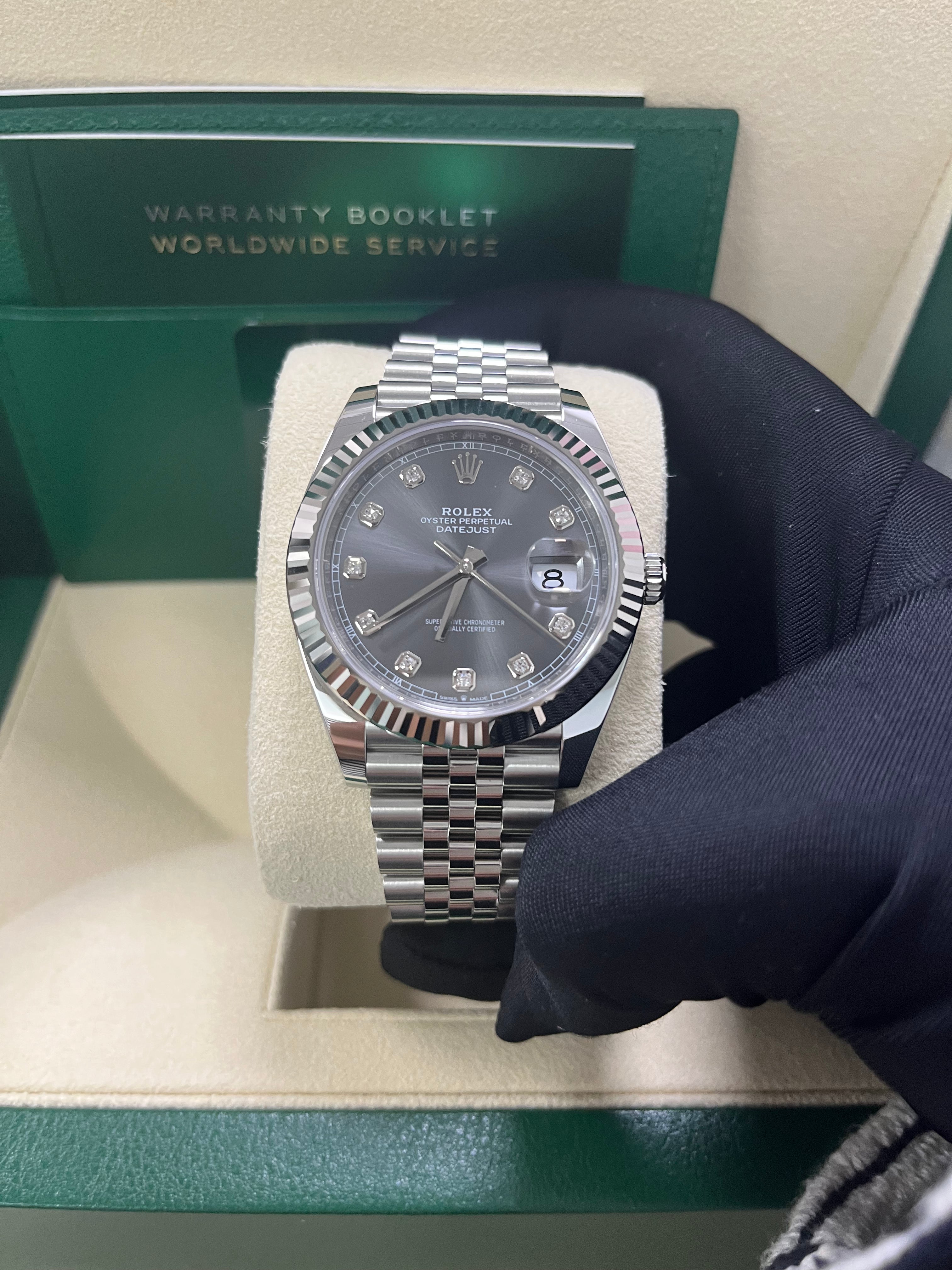 Rolex Datejust 41-18K White Gold & Steel - Dark Rhodium Diamond Dial - Jubilee (Ref # 126334) - Image 5