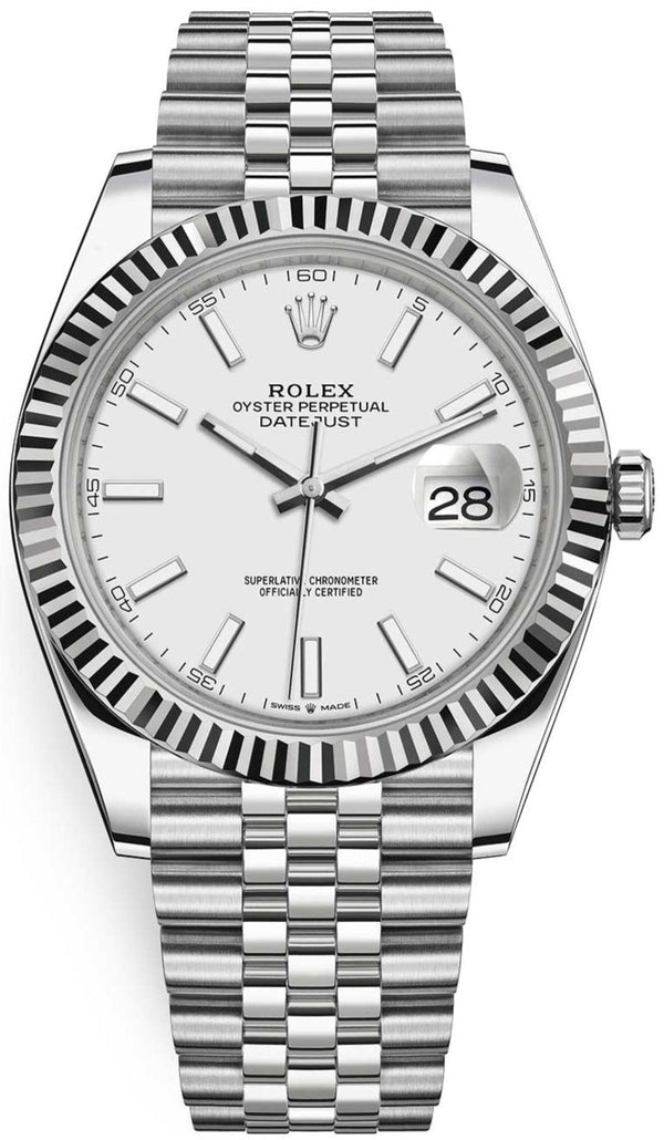 Rolex Datejust 41 White Gold and Steel Silver Index Fluted Bezel (Ref# –