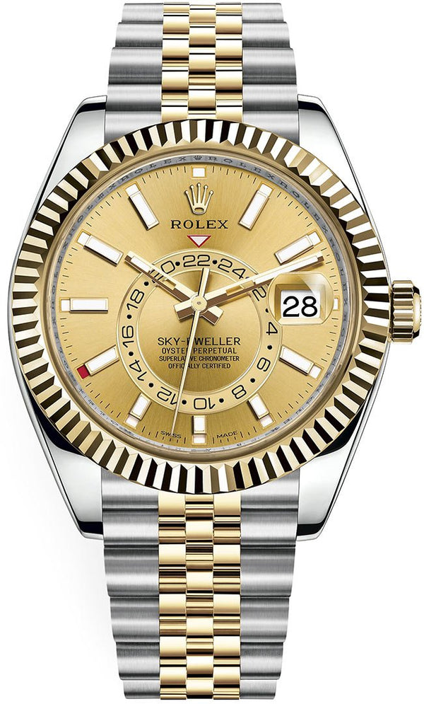 søn prøve fordomme Rolex Sky-Dweller Two-Tone Stainless Steel - Yellow Gold Champagne Ind –  WatchesOff5th