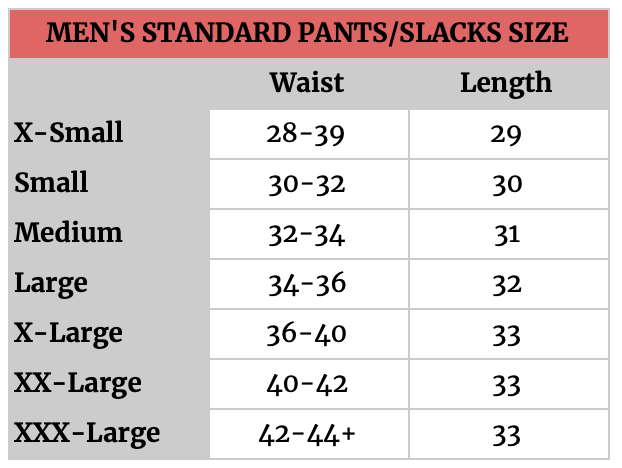 Sizing – SGA Professional Clothing Closet