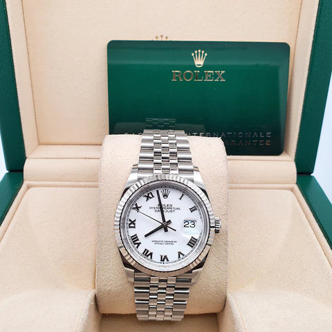 Rolex Datejust 36mm 126234 White Roman 18k Fluted Bezel Steel Jubilee Watch 2022