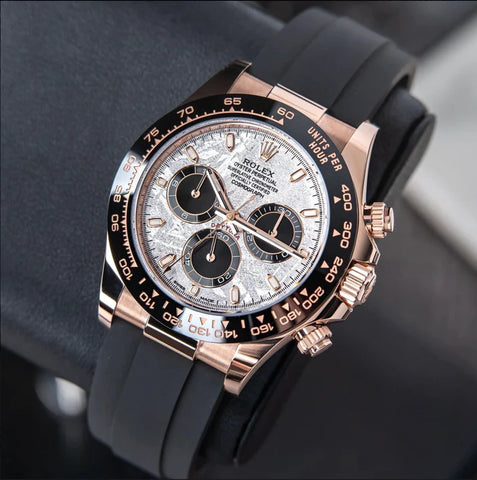 Rolex Cosmograph Daytona 40mm Meteorite Dial Black Oysterflex Strap Everose Gold Watch 116515LN Box Papers