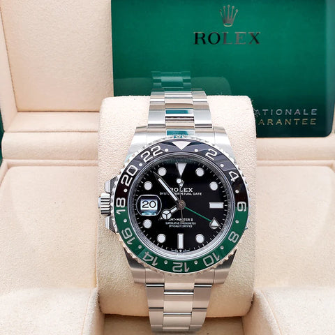 Unworn Rolex GMT-Master II 40mm "Sprite" Green and Black Ceramic Bezel Steel Oyster Watch 126720VTNR 2023 Box Papers