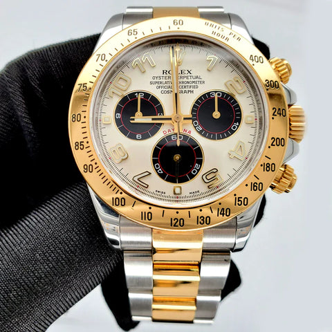 Rolex Cosmograph Daytona 2-Tone Panda Dial 40mm Watch Box Papers 116523