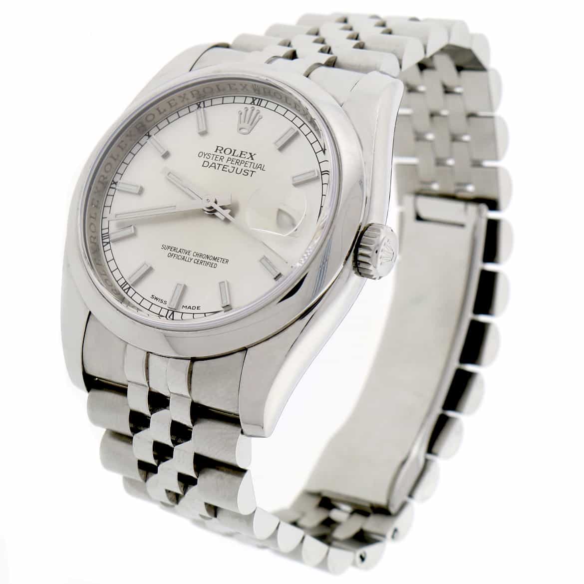 Rolex Datejust Silver Dial 36MM Smooth Domed Bezel Automatic Stainless ...