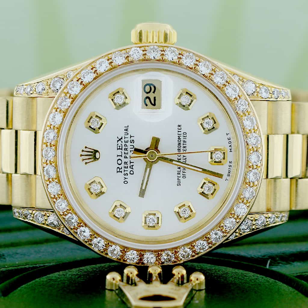 Rolex President Datejust Ladies 18K Yellow Gold 26MM Watch w/Diamond B ...