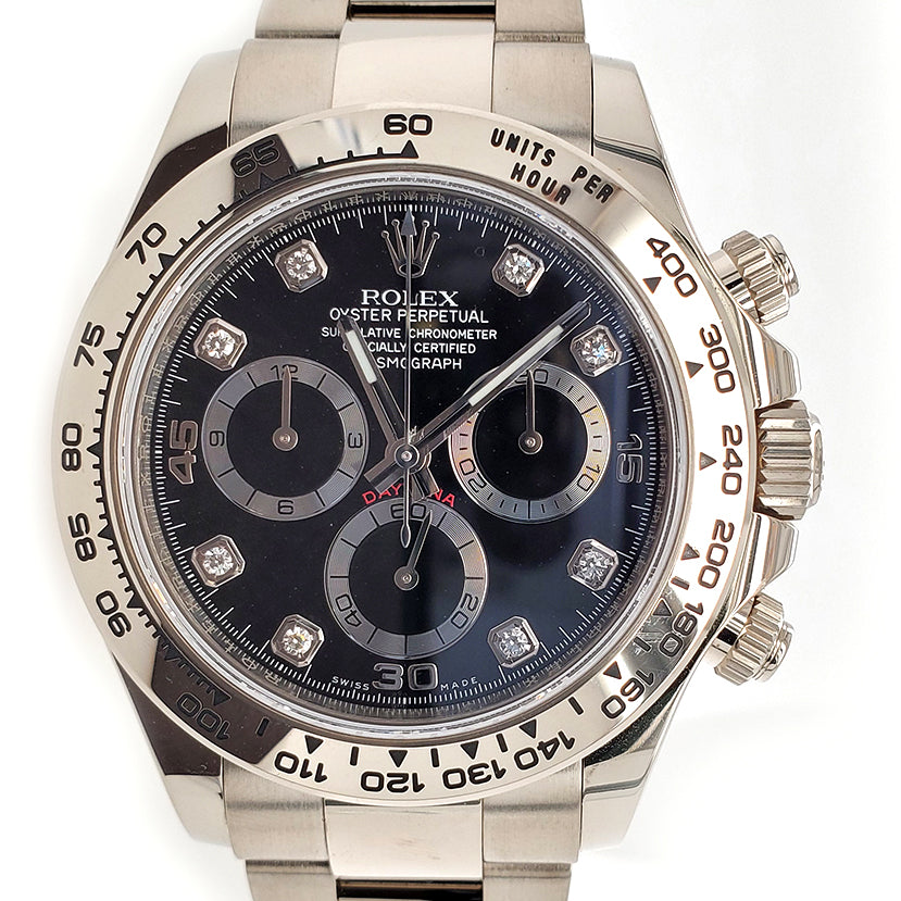 Rolex Daytona 40mm White Gold Factory Black Diamond Dial 116509 Watch ...