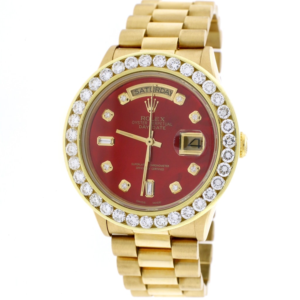 presidential rolex red face diamond bezel