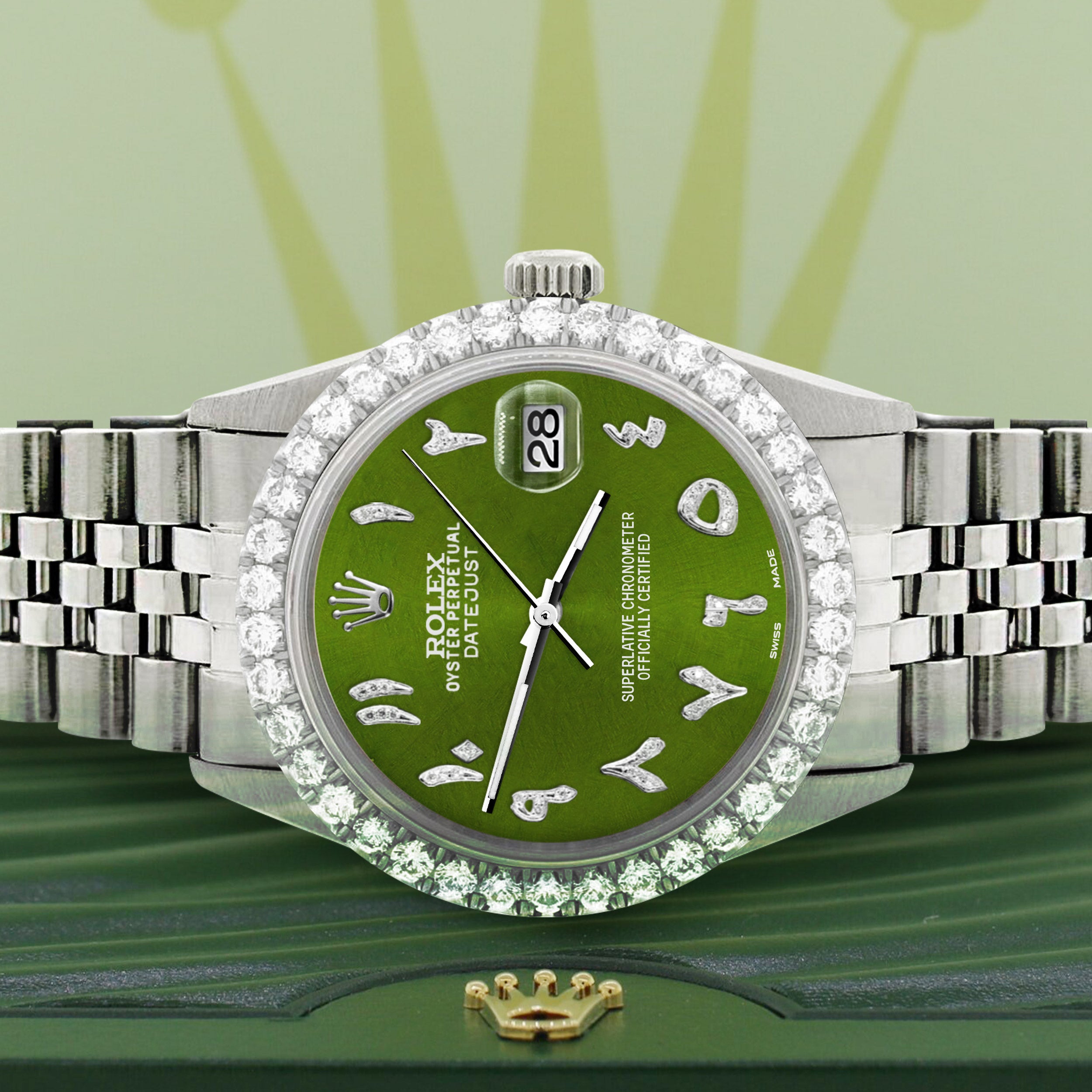 Rolex Datejust 36MM Steel Watch w/ 3.35CT Diamond Bezel/Royal Green ...