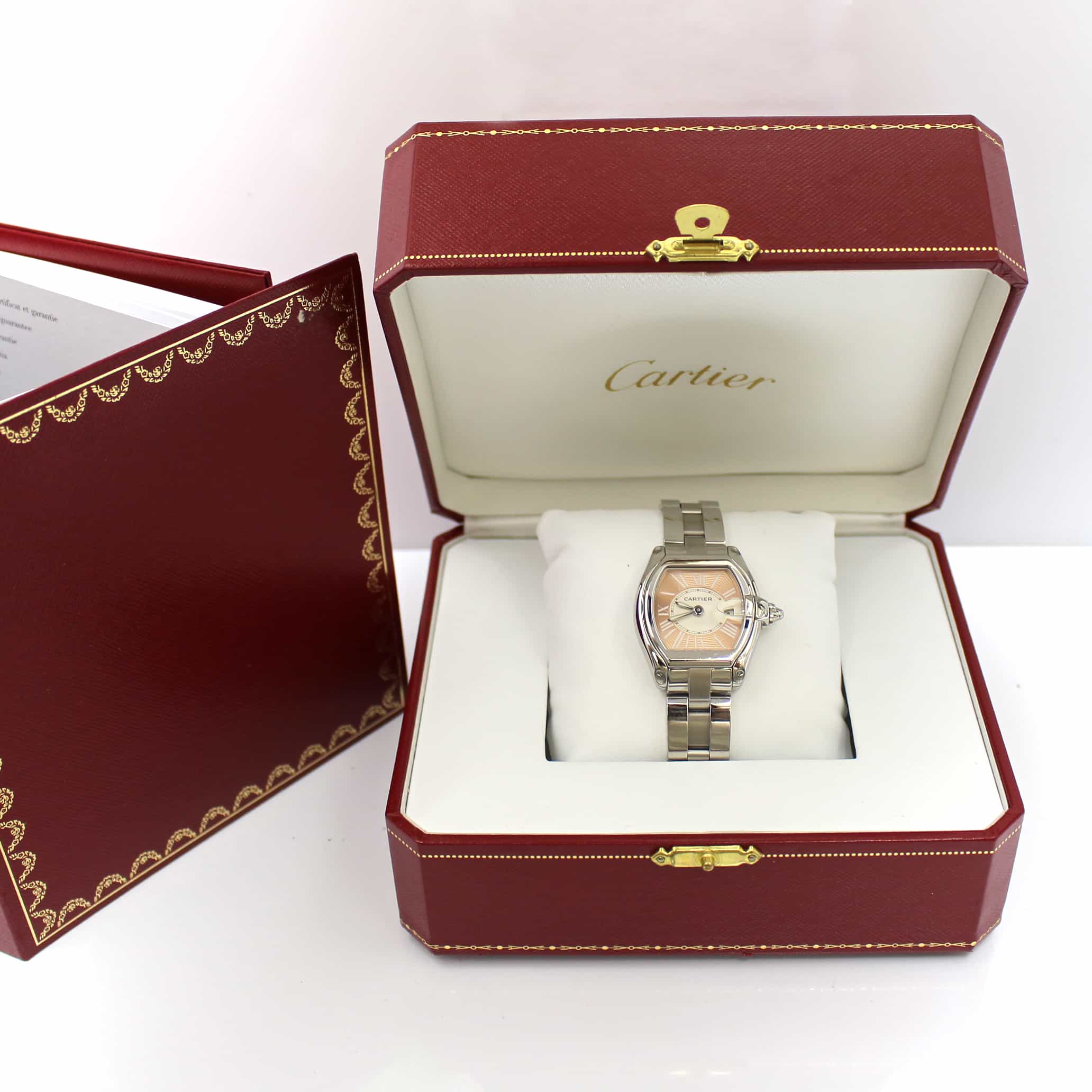 Cartier Roadster Ladies Orange Sunray Dial 30MM Stainless Steel Watch ...