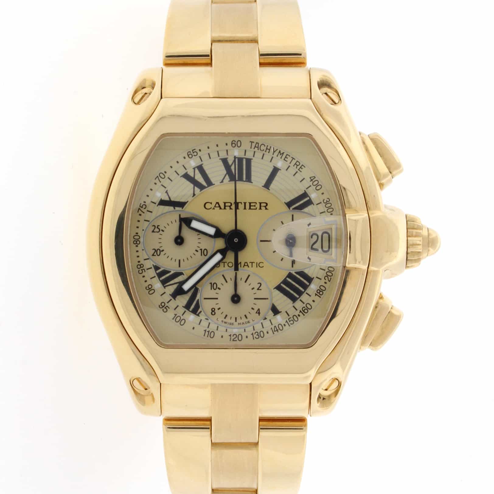 cartier men's roadster chronograph in all 18k yellow gold