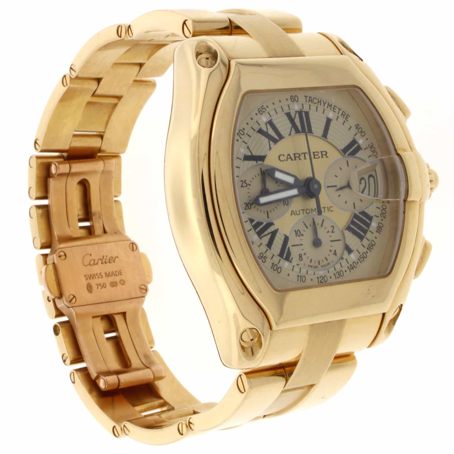 Cartier Roadster XL Chronograph 18K Yellow Gold Automatic Mens Watch 2 ...
