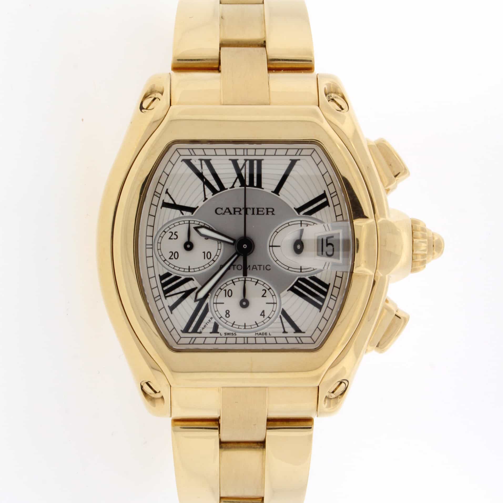 yellow gold cartier roadster watch