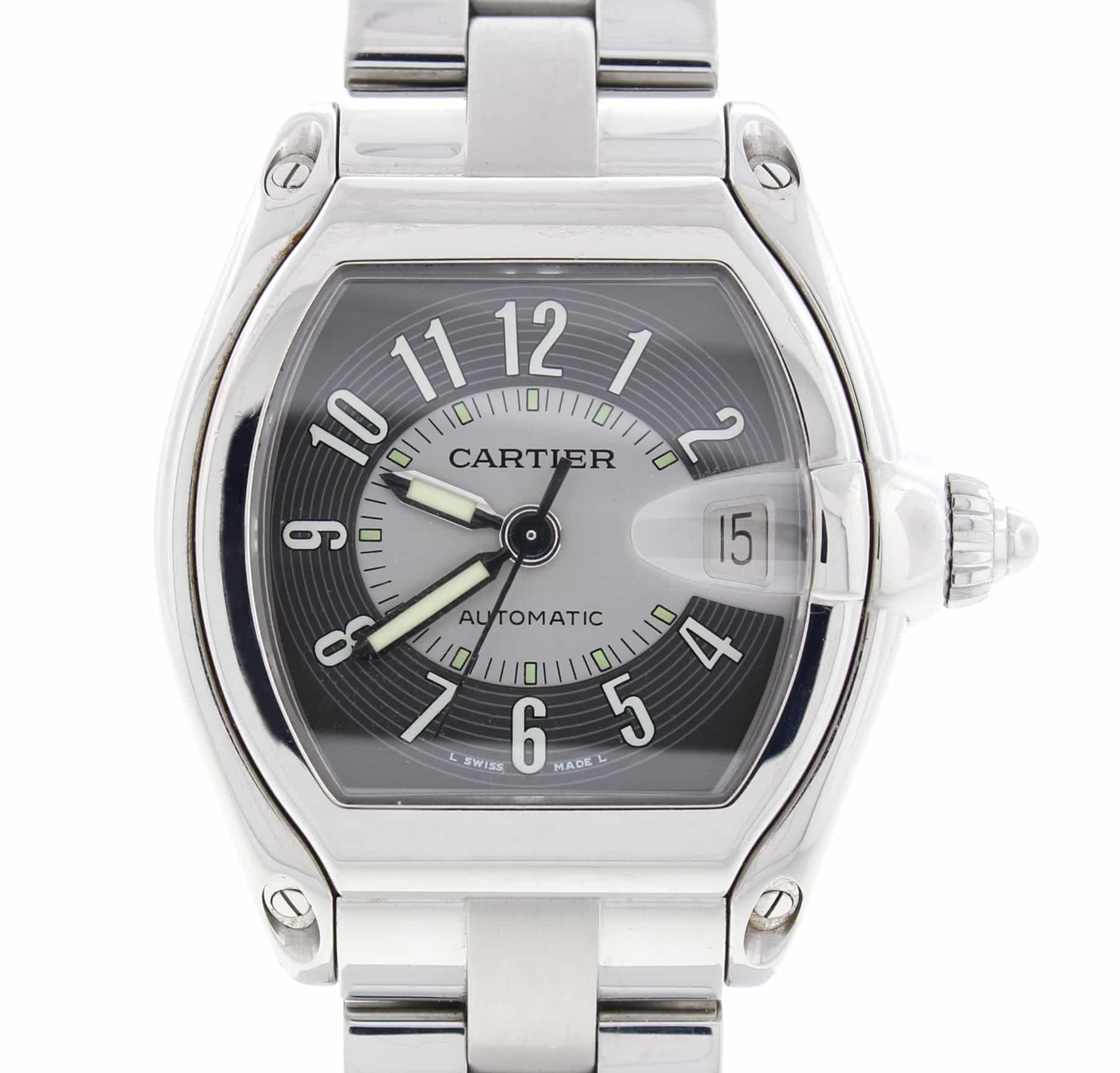 Cartier Roadster Large Gray Arabic Numeral Dial Stainless Steel Mens W ...