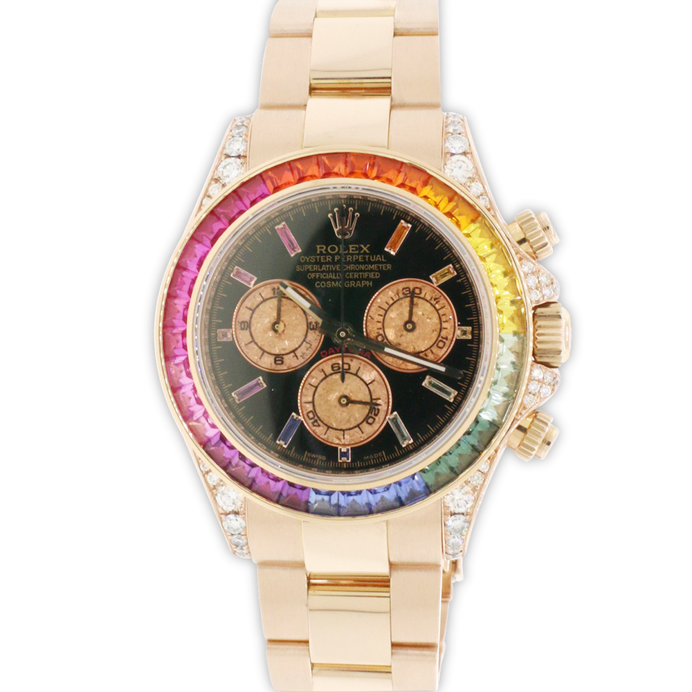 Rolex Cosmograph Daytona 40mm Rose Gold Watch 116505 Rainbow Bezel