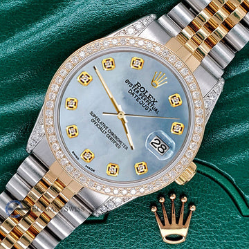 Rolex Datejust 36mm 16233 Two Tone 18k Yellow Gold Diamond Bezel Tahitian  MOP