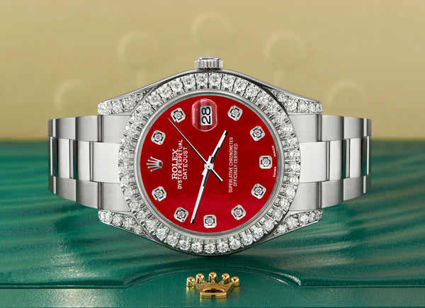 Rolex Datejust 41 126300 4.4CT Diamond Bezel/Lugs/Red MOP Dial Steel Watch Box Papers