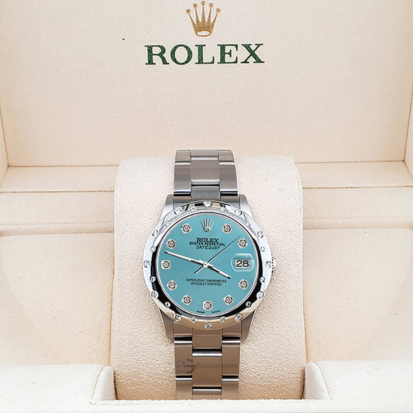 Rolex Datejust Midsize 31mm Domed 24 Diamonds Bezel/Turquoise Dial Watch 78240
