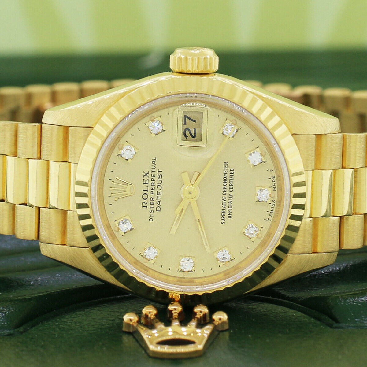 Rolex President Datejust Factory Diamond Dial Yellow Gold 26mm Watch 6 ...