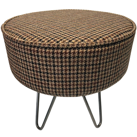 Harris Tweed Dunmore Houndstooth Footstool with Hairpin Legs