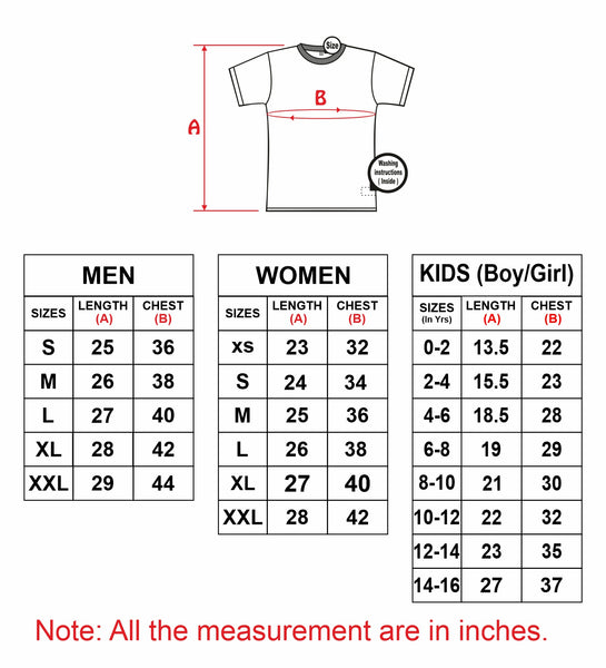 Hangout Hub Size Chart for Couple T Shirts & Family T Shirts