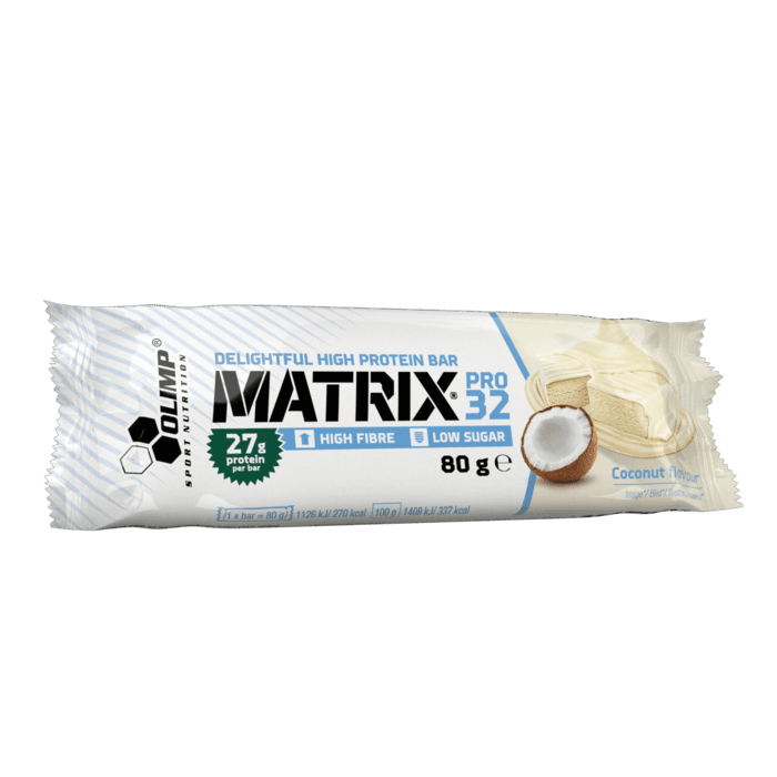 Batoane proteice | Olimp Sport Nutrition Matrix Pro 32 (27g proteine/baton), aroma nuca de cocos, 24 buc x 80g
