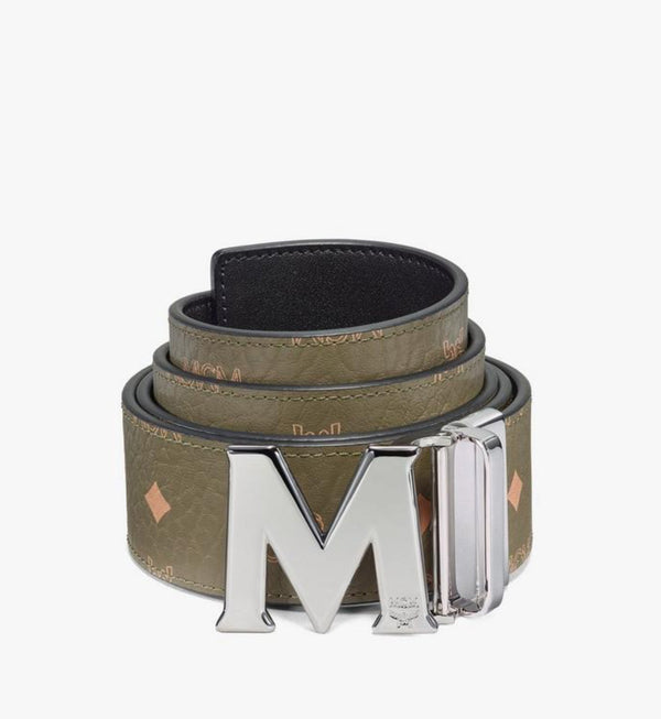 MCM+Mens+Claus+Black+M+Buckle+Candy+Red+Leather+Reversible+Belt+Customizable  for sale online