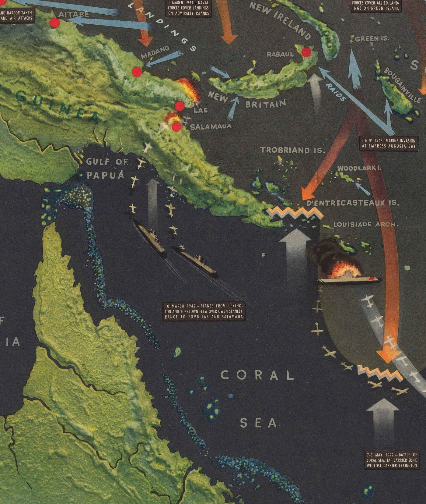 Old World War 2 Map: South West Pacific, 1944 - NavWarMap No. 5 - Australia, New Guinea, Indonesia Philippines, Islands