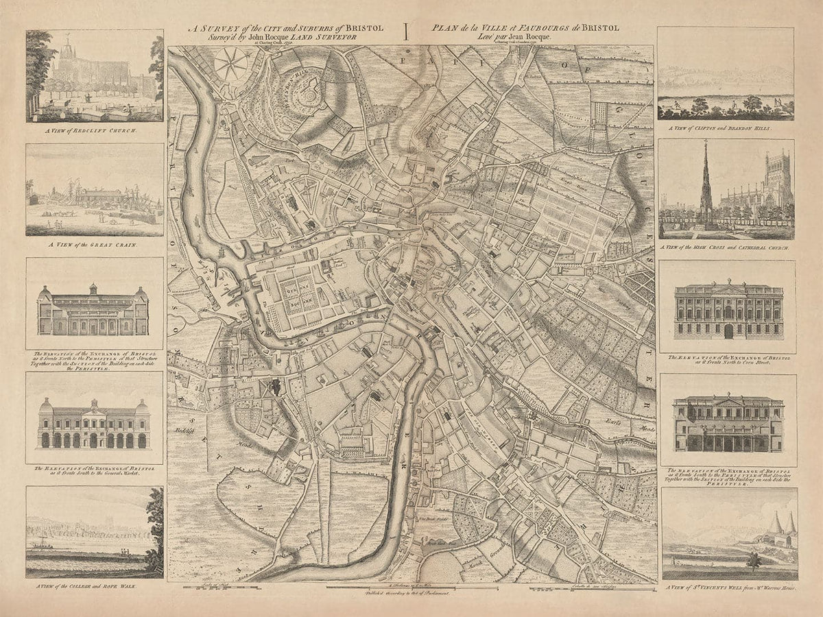 Map of Bristol in 1750 by John Rocque – The Unique Maps Co.