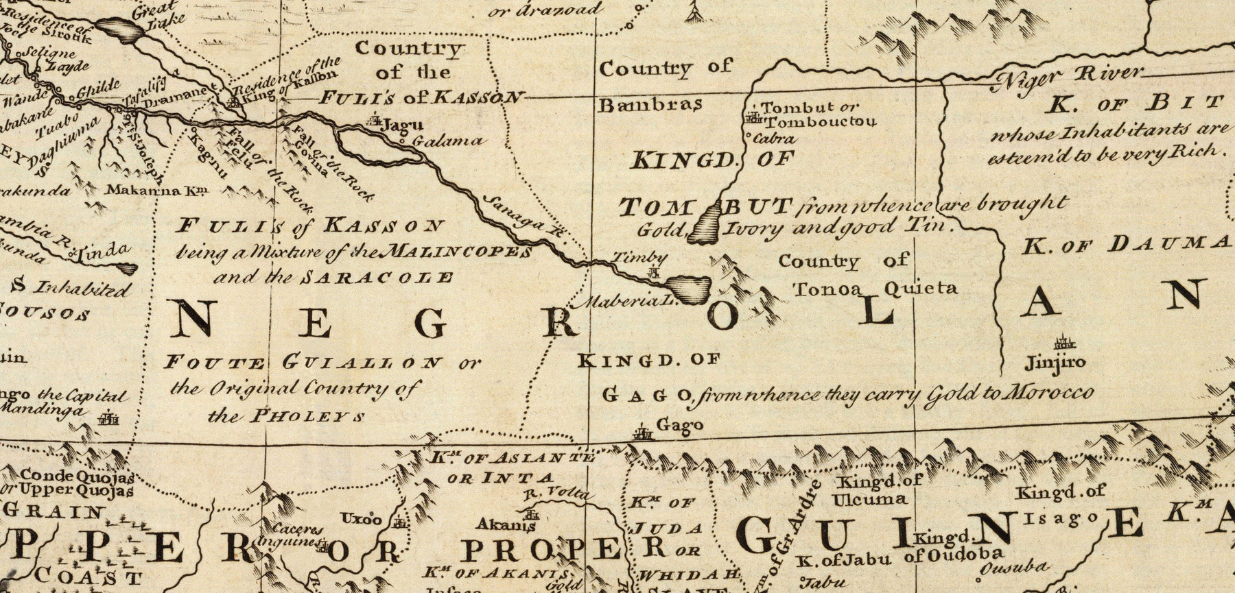 Old Map Of Negroland 1747 By Bowen Pre Colonial West Africa Slave   Negroland Bowen 1747 Bw Mid 1800x1800 