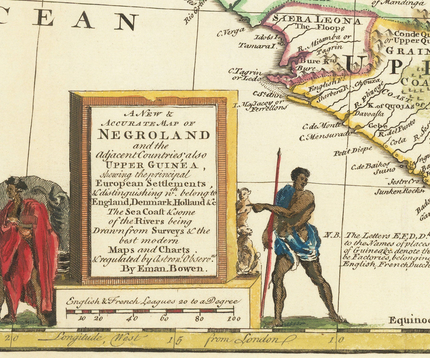 Old Map Of Negroland 1747 By Bowen Handcoloured Pre Colonial West A   Negroland Bowen 1747 Colour Bot Left 1400x 