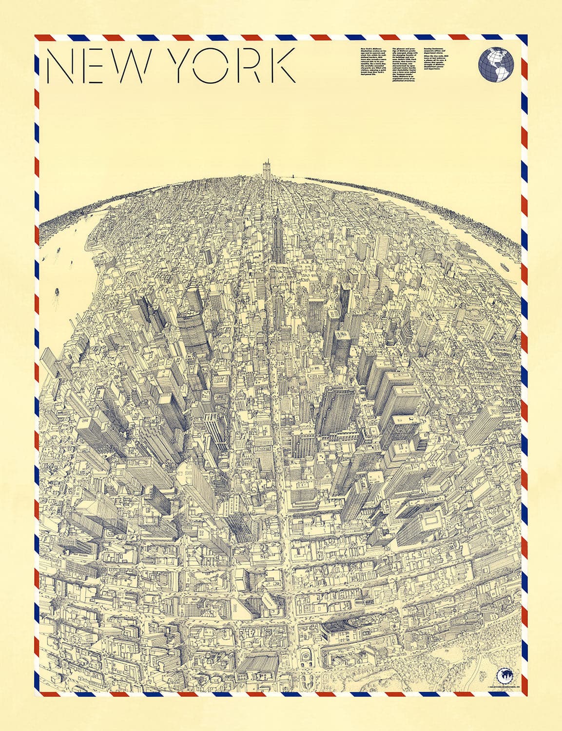 Old Birds Eye Map Of New York In 1982 Manhattan Midtown Empire Sta