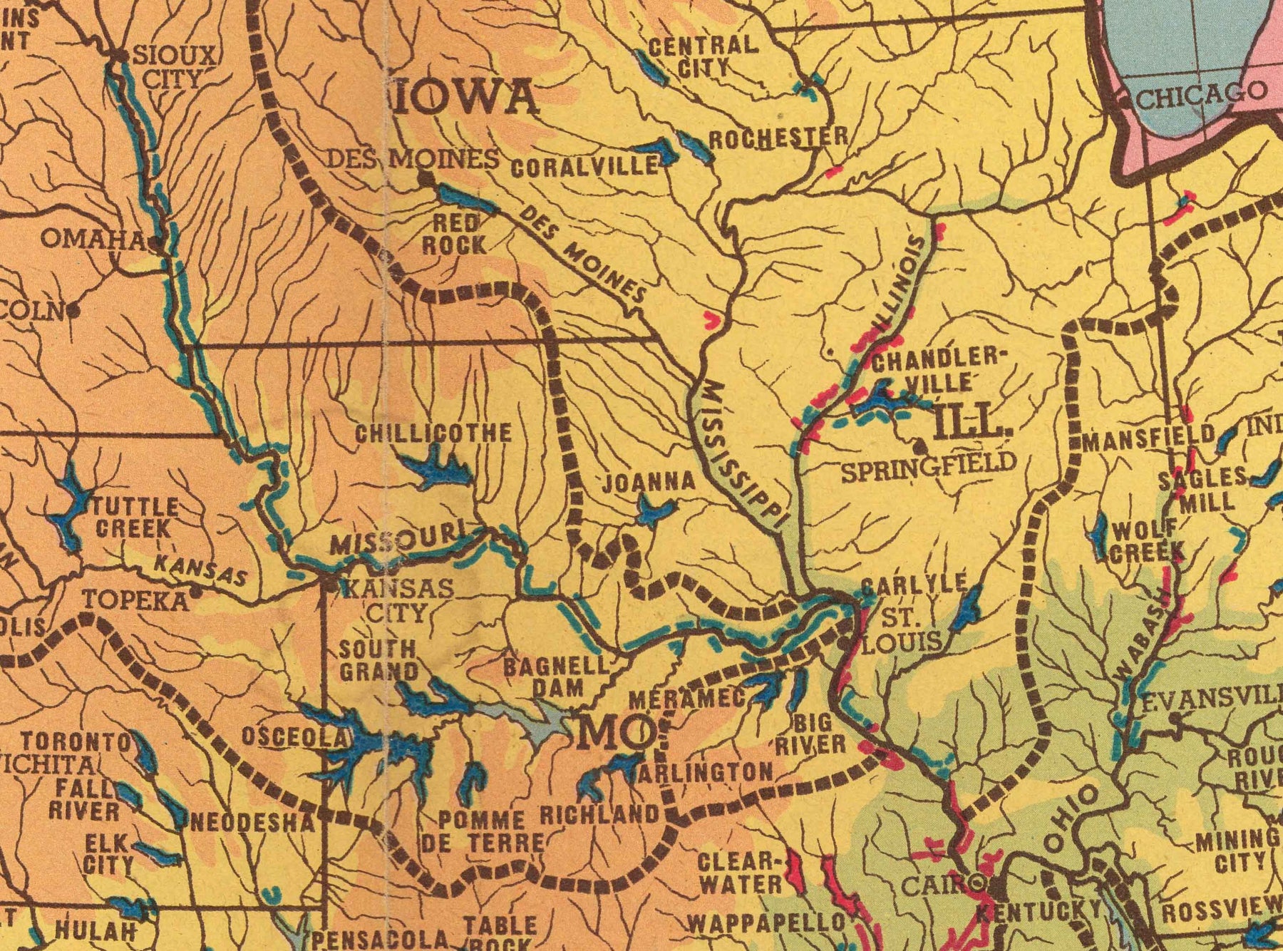 Old Map of Mississippi River Basin, 1945 - "Ole Man River" - Neighbour