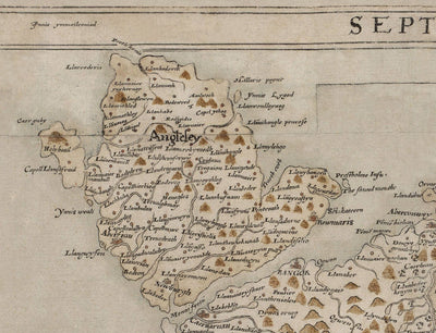 Ancienne carte du pays de Galles, Cymru de Christopher Saxton en 1580 - Première carte précise du pays de Galles